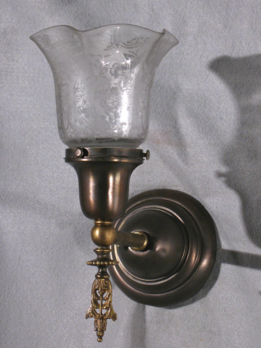 Pair of Electric Sconces with Transfer Etched Shades